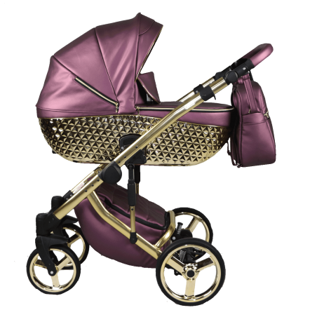 YUKON GOLD - Carro De Bebé Con Detalles ORO , Polipiel y diamantes