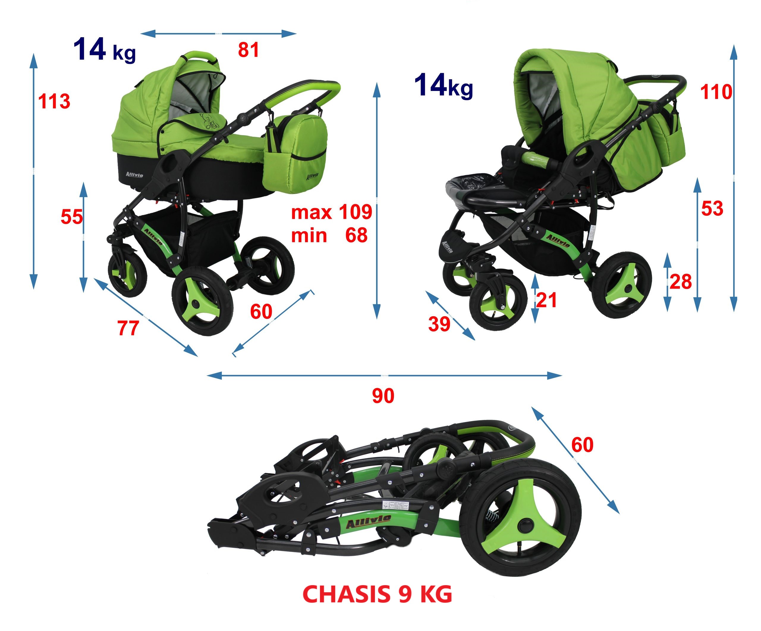 medidas carro de bebe allivio